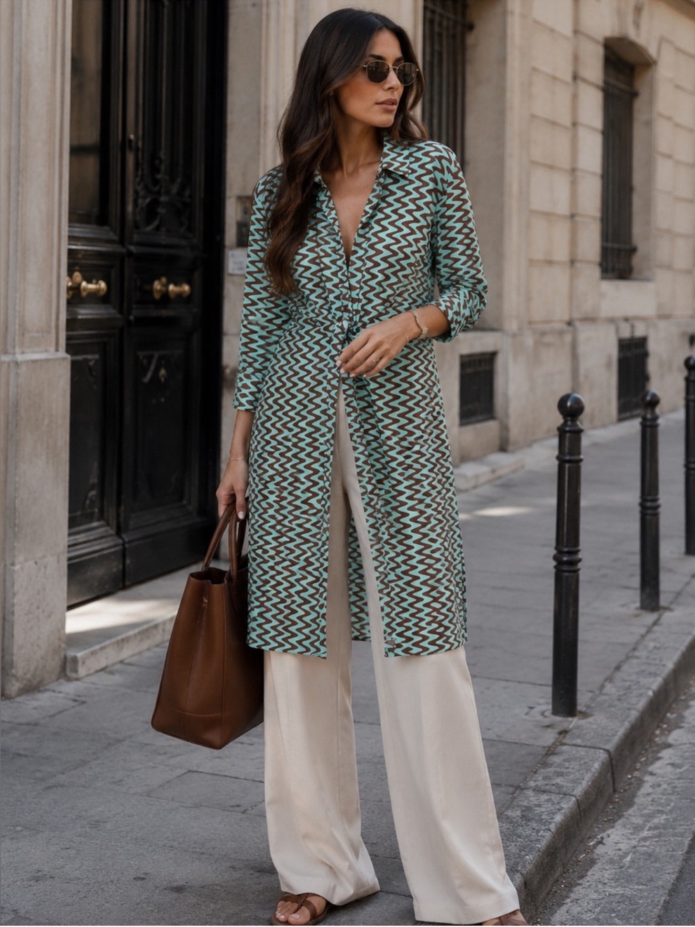 ZARA lapel collar printed tunic